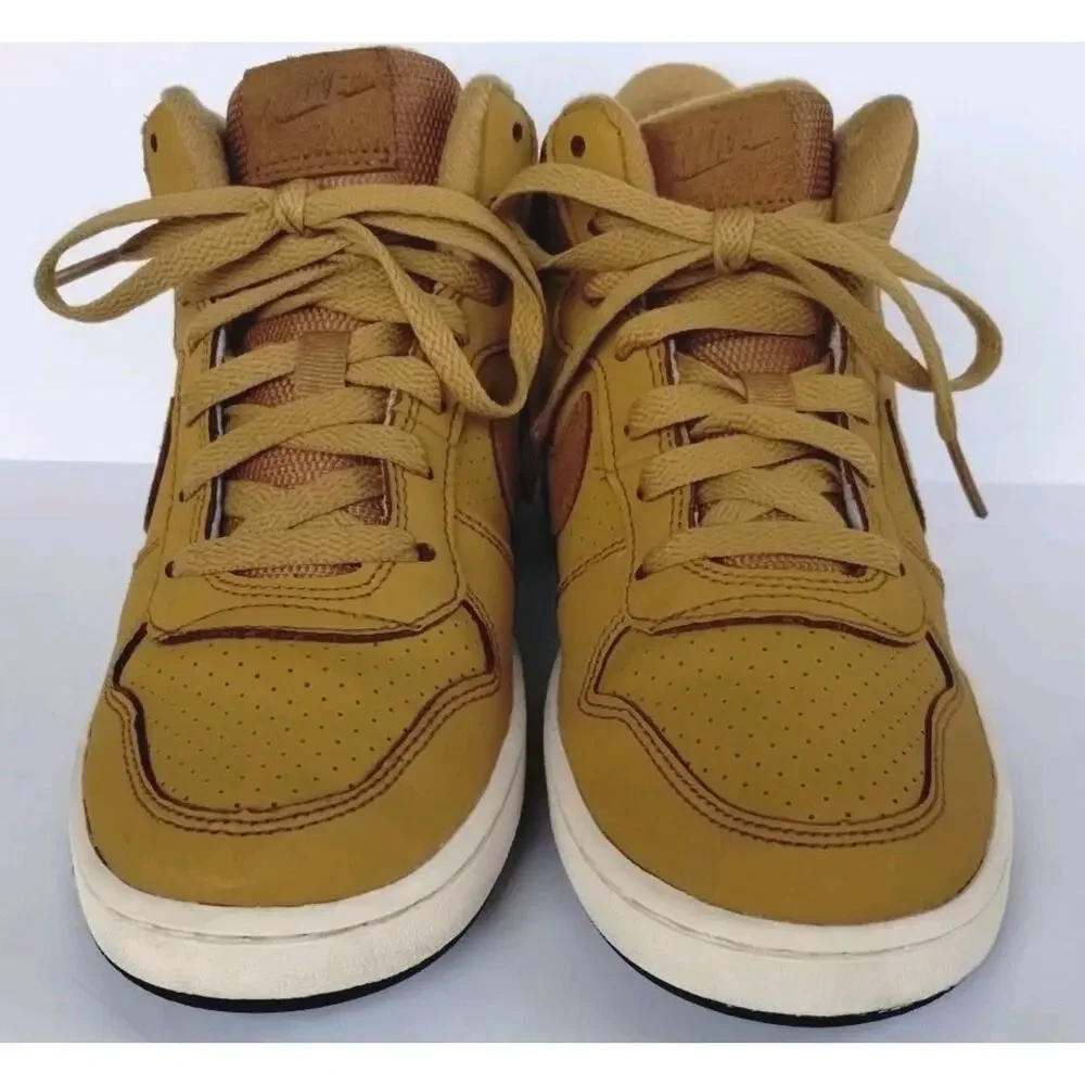 Nike Youth 4Y Court Borough Mid GS Wheat/Gold Athletic Hi-top B-ball Sneakers